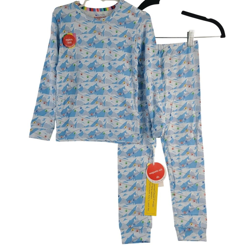 Blue Apres Chic Modal Magnetic Me Pajama Set 4T With Mountain & Ski Lift Print